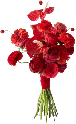 Букет невесты из антуриумов и ранункулюсов «Пламя страсти»